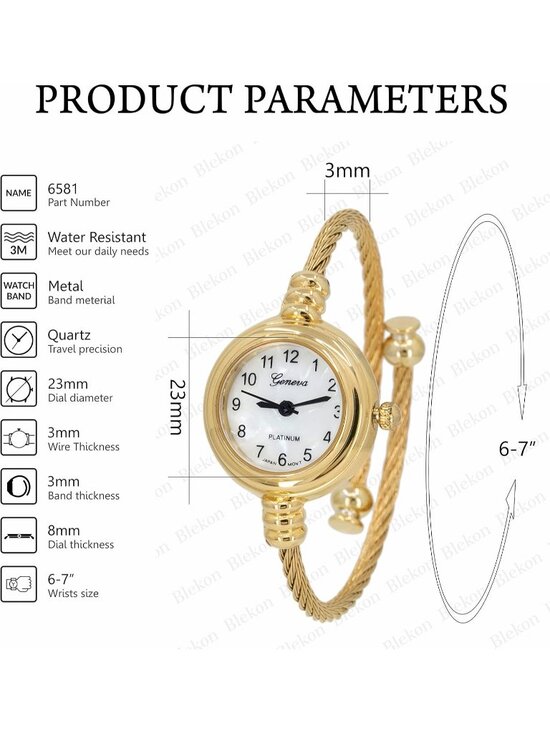 Women\'s Gold Analog Quartz Elegant Cable Cuff Arabic Numbers Bracelet Watch main image 4